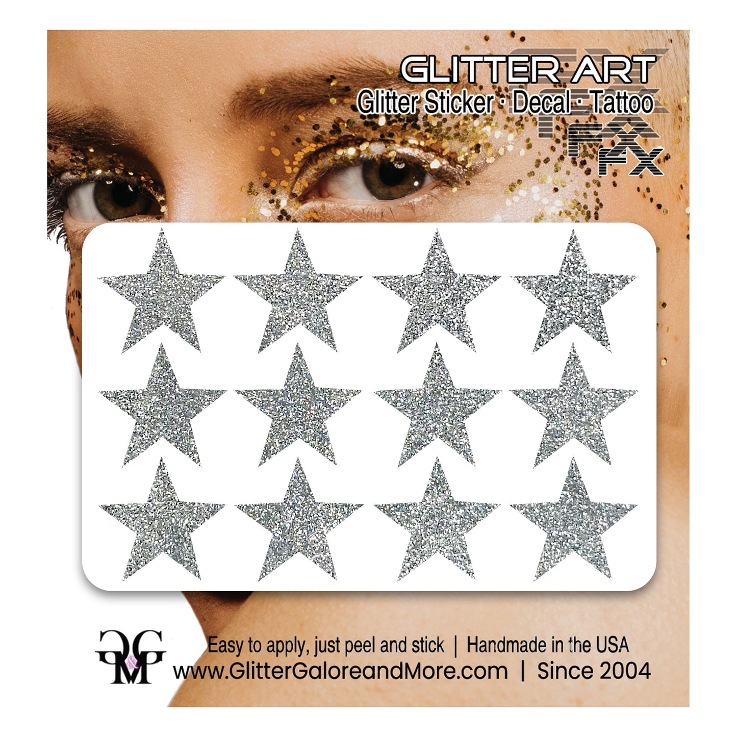 Star Glitter Stickers, .75 inches, 12 Stickers - Available in Brilliant Glitter Colors