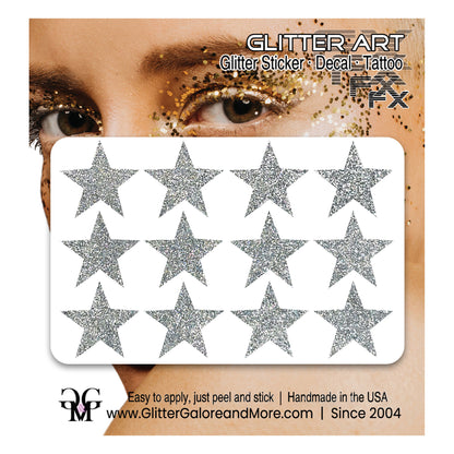 Star Glitter Stickers, .75 inches, 12 Stickers - Available in Brilliant Glitter Colors