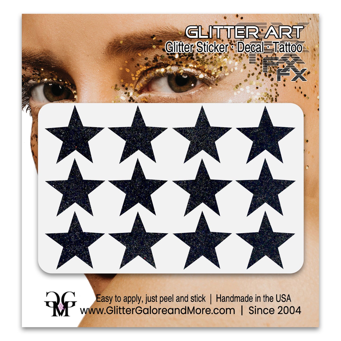Star Glitter Stickers, .75 inches, 12 Stickers - Available in Brilliant Glitter Colors