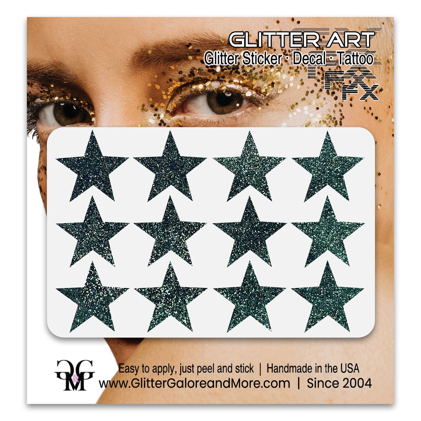 Star Glitter Stickers, .75 inches, 12 Stickers - Available in Brilliant Glitter Colors