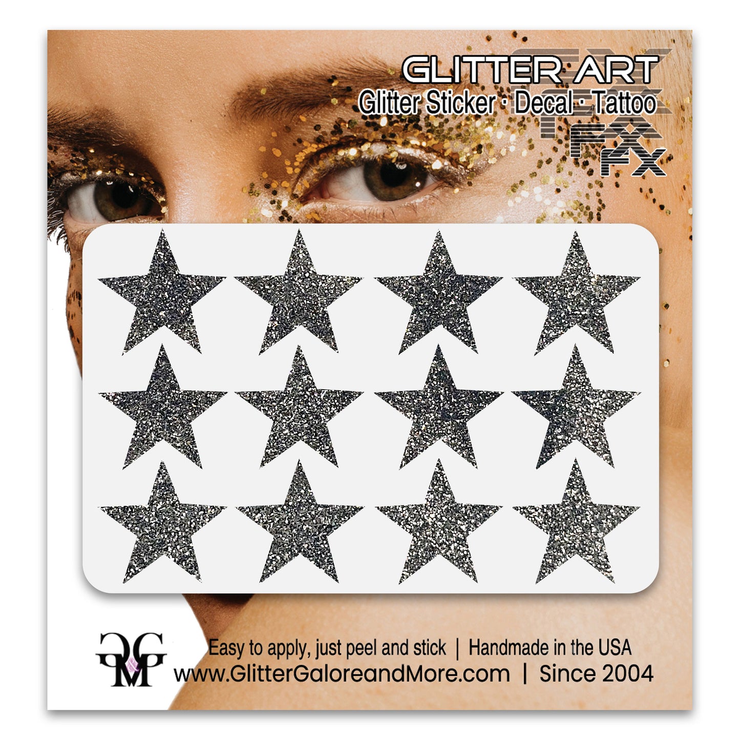 Star Glitter Stickers, .75 inches, 12 Stickers - Available in Brilliant Glitter Colors
