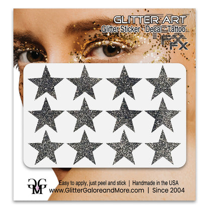 Star Glitter Stickers, .75 inches, 12 Stickers - Available in Brilliant Glitter Colors
