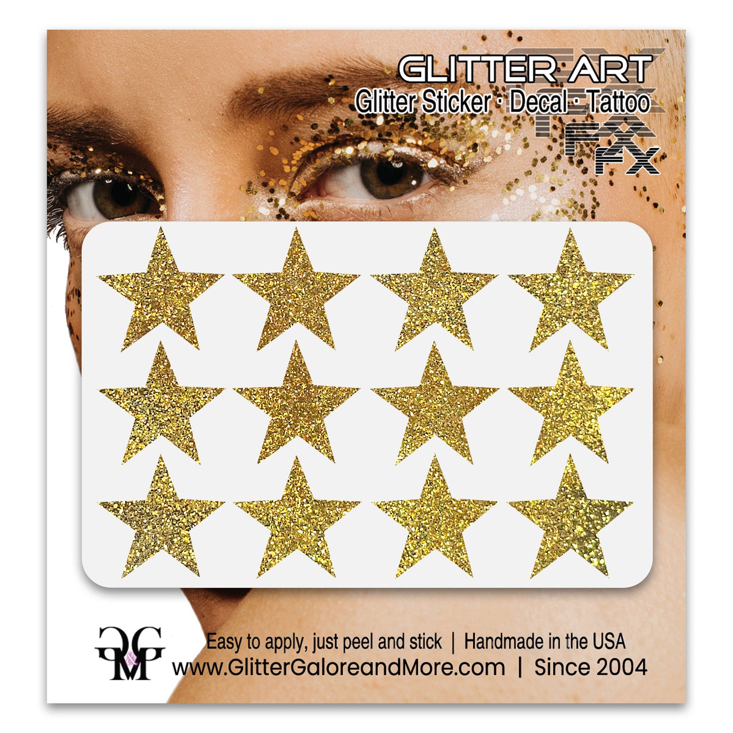 Star Glitter Stickers, .75 inches, 12 Stickers - Available in Brilliant Glitter Colors