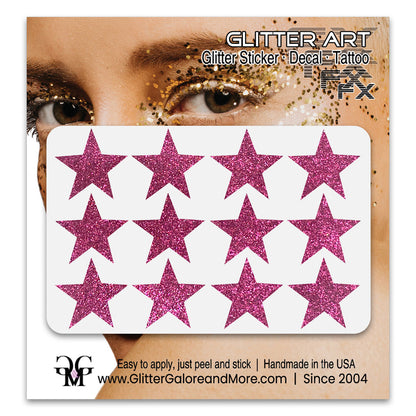 Star Glitter Stickers, .75 inches, 12 Stickers - Available in Brilliant Glitter Colors