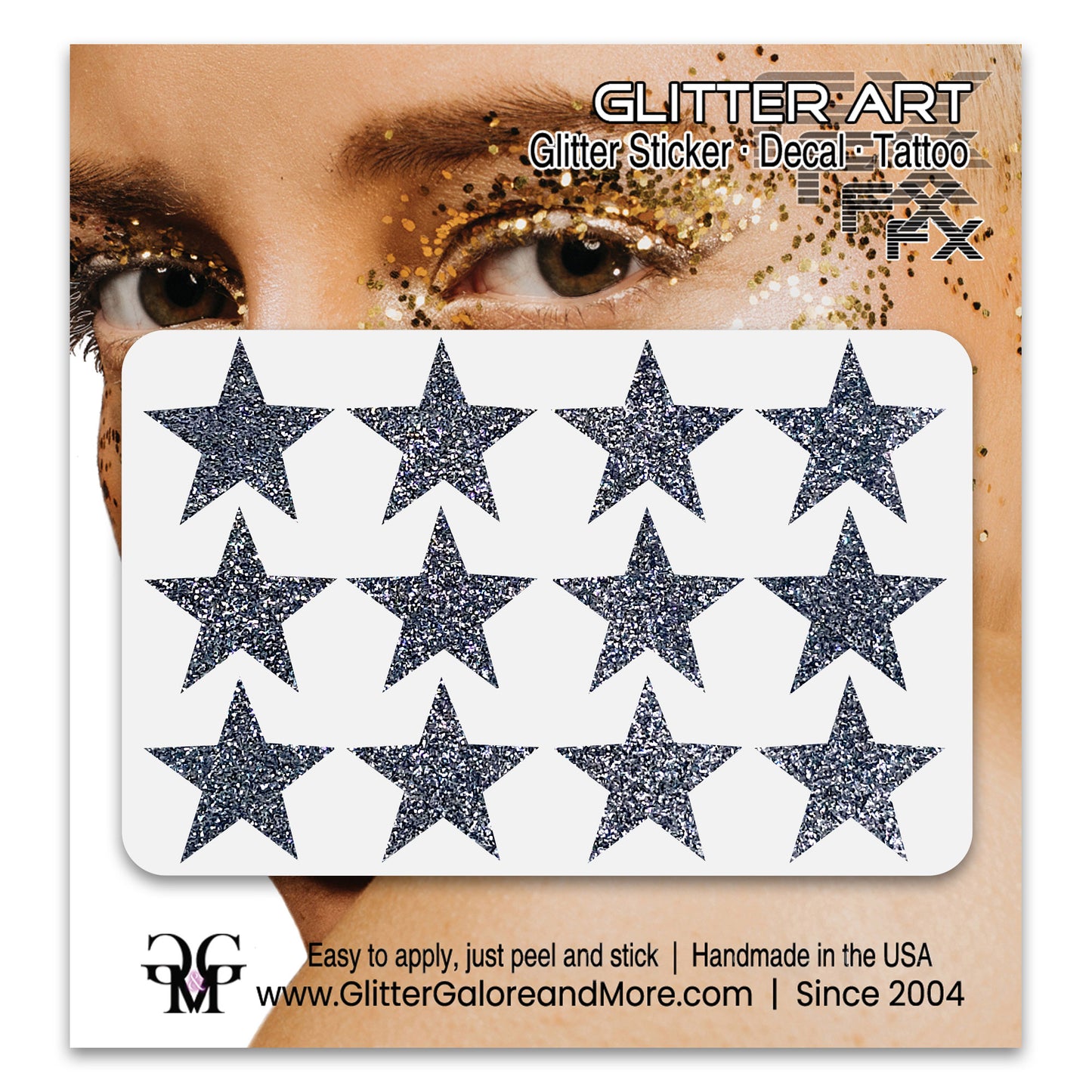 Star Glitter Stickers, .75 inches, 12 Stickers - Available in Brilliant Glitter Colors