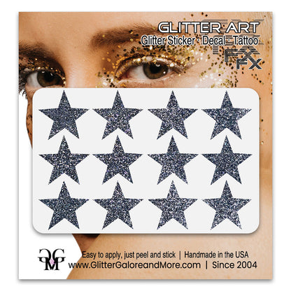 Star Glitter Stickers, .75 inches, 12 Stickers - Available in Brilliant Glitter Colors