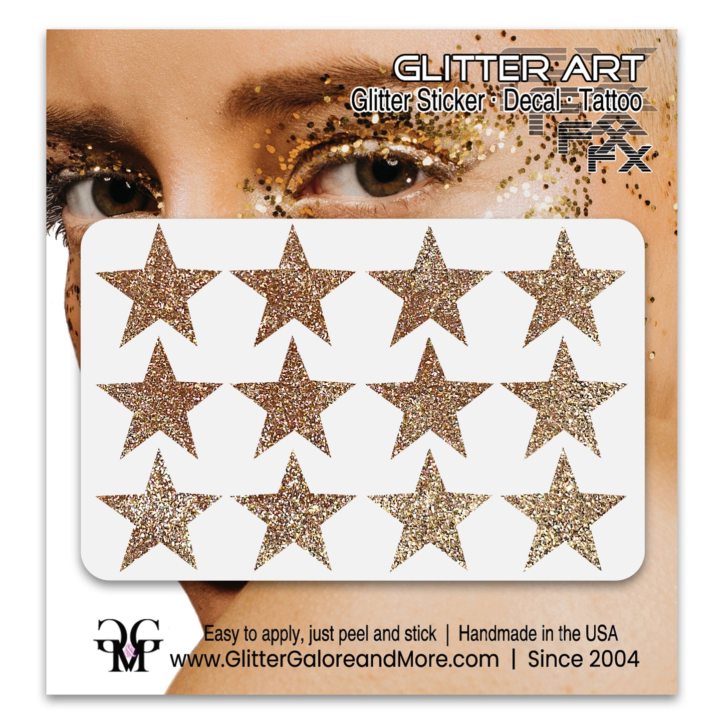 Star Glitter Stickers, .75 inches, 12 Stickers - Available in Brilliant Glitter Colors