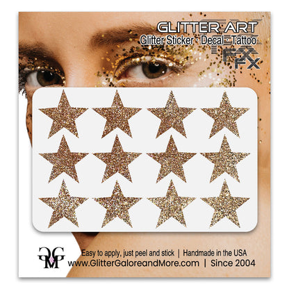 Star Glitter Stickers, .75 inches, 12 Stickers - Available in Brilliant Glitter Colors