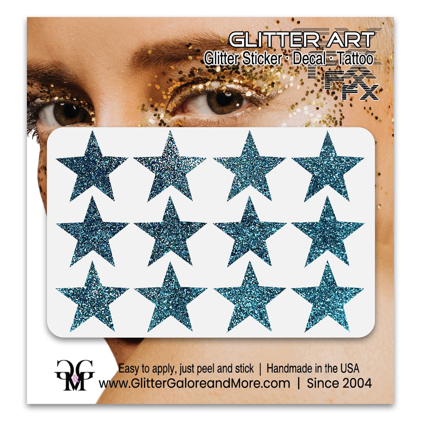 Star Glitter Stickers, .75 inches, 12 Stickers - Available in Brilliant Glitter Colors