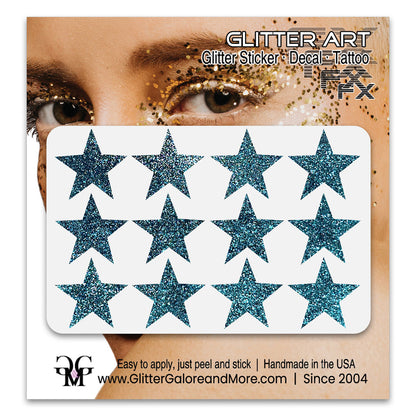 Star Glitter Stickers, .75 inches, 12 Stickers - Available in Brilliant Glitter Colors