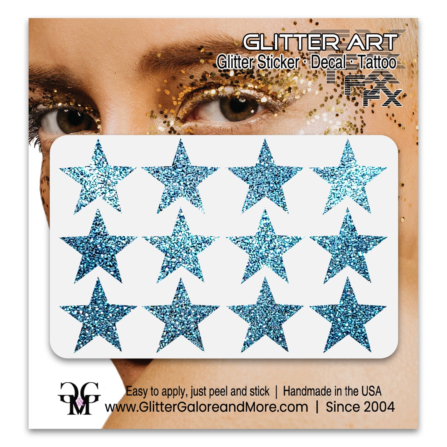 Star Glitter Stickers, .75 inches, 12 Stickers - Available in Brilliant Glitter Colors