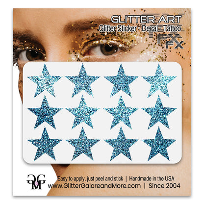 Star Glitter Stickers, .75 inches, 12 Stickers - Available in Brilliant Glitter Colors