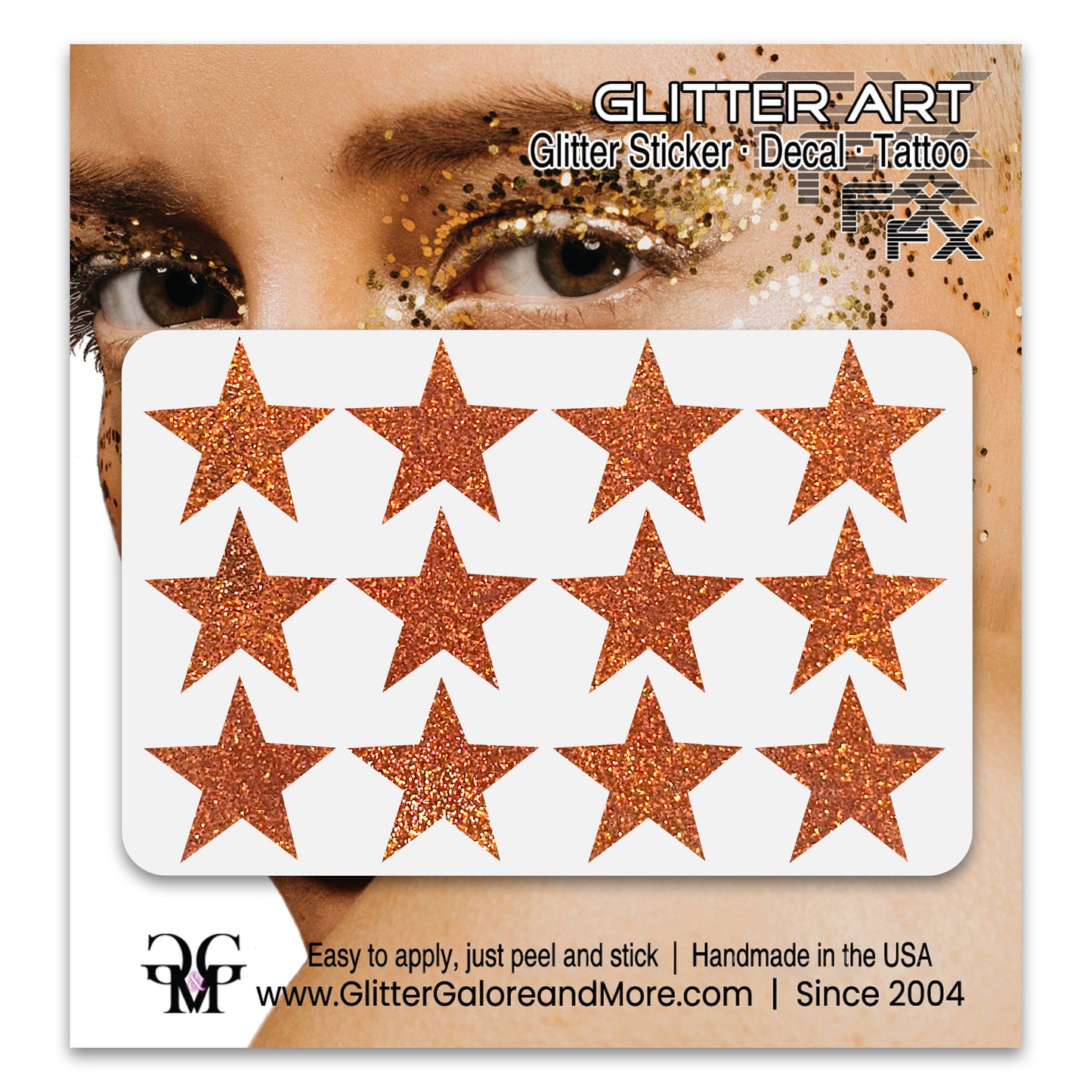 Star Glitter Stickers, .75 inches, 12 Stickers - Available in Brilliant Glitter Colors