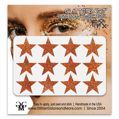 Star Glitter Stickers, .75 inches, 12 Stickers - Available in Brilliant Glitter Colors