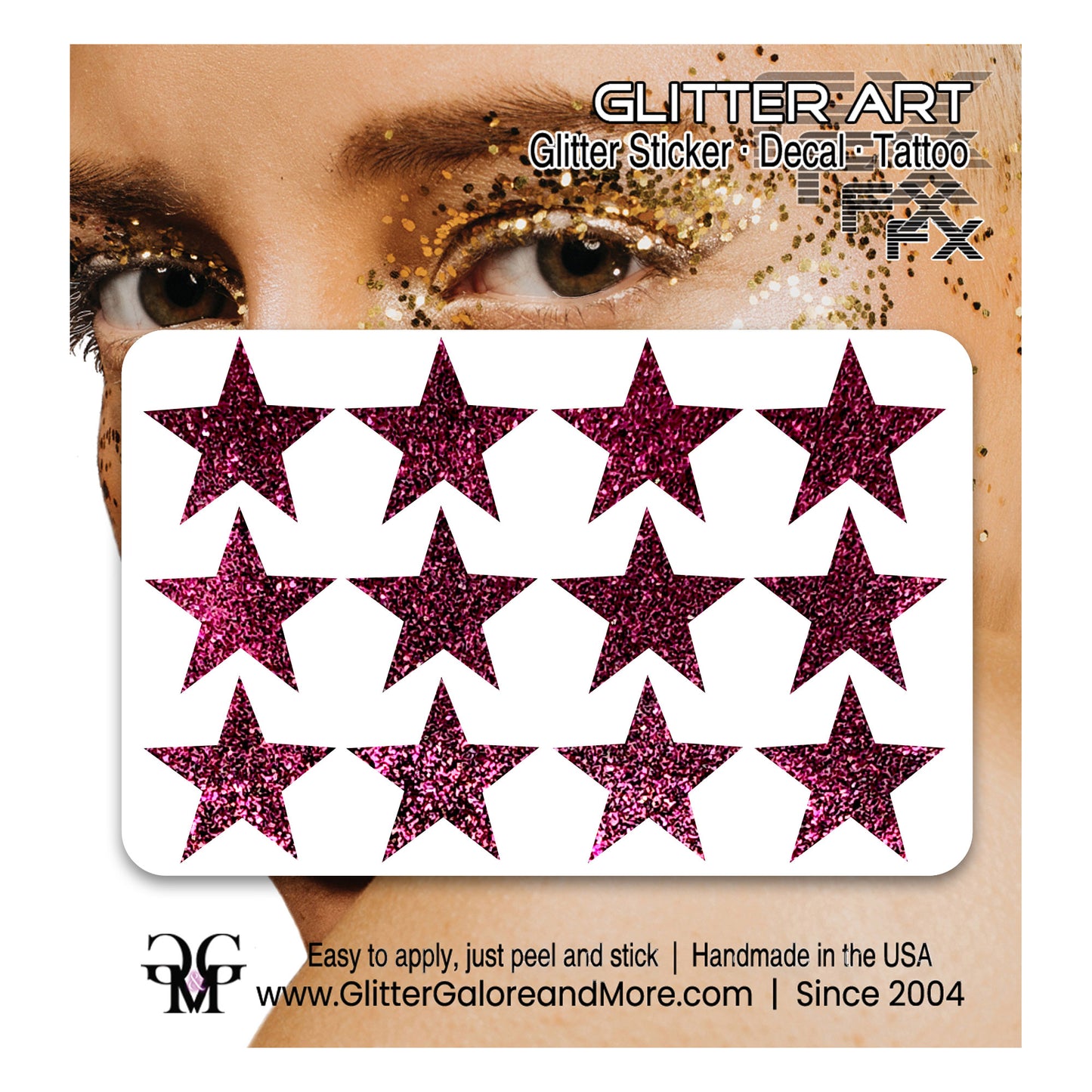 Star Glitter Stickers, .75 inches, 12 Stickers - Available in Brilliant Glitter Colors