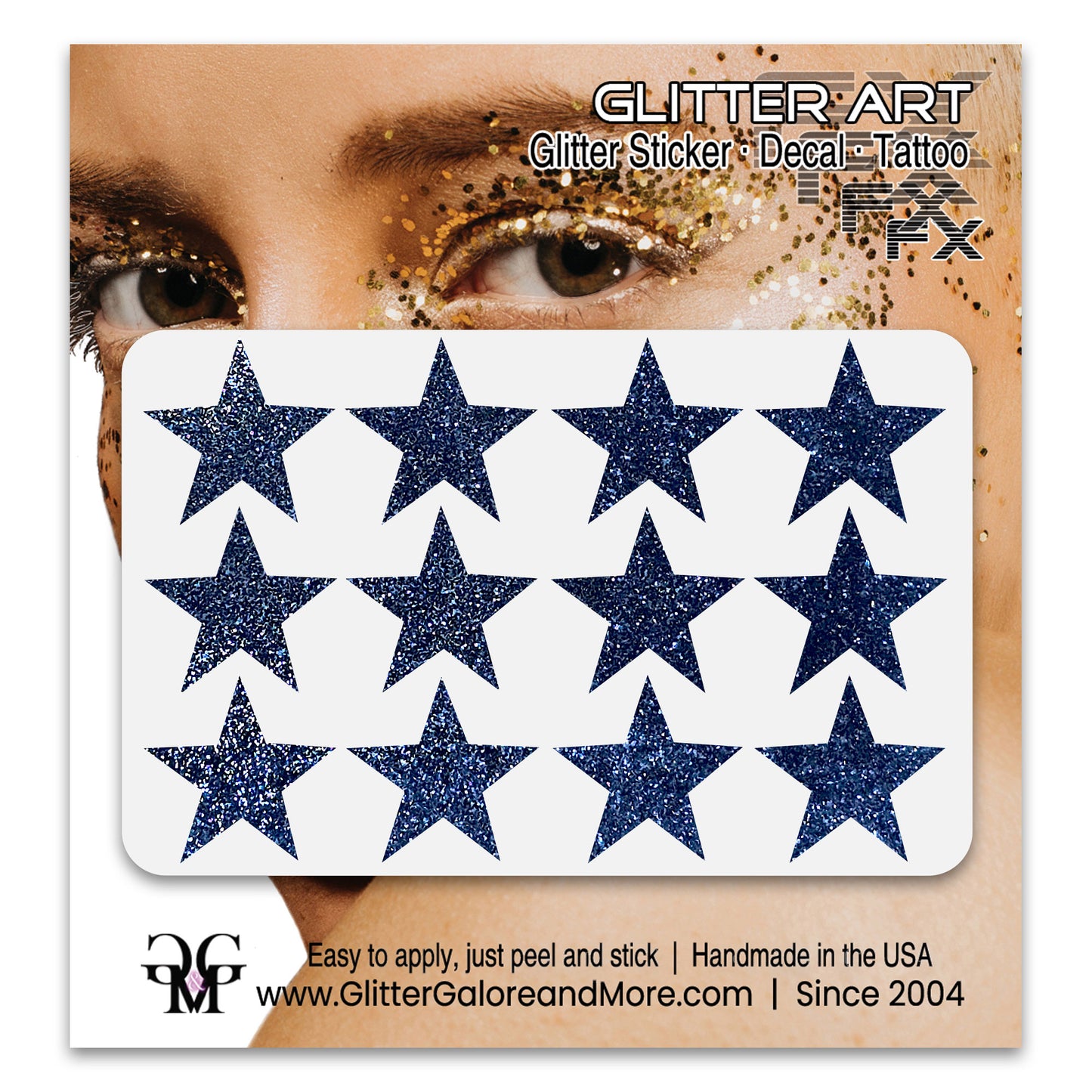 Star Glitter Stickers, .75 inches, 12 Stickers - Available in Brilliant Glitter Colors