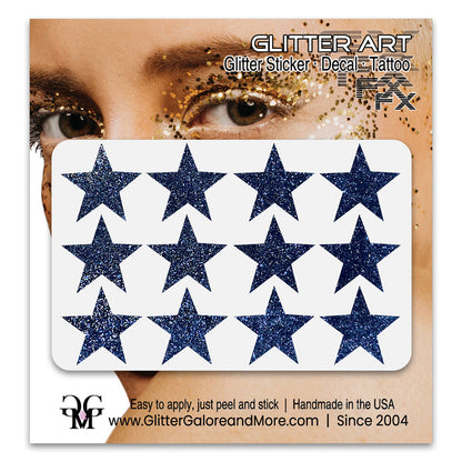 Star Glitter Stickers, .75 inches, 12 Stickers - Available in Brilliant Glitter Colors