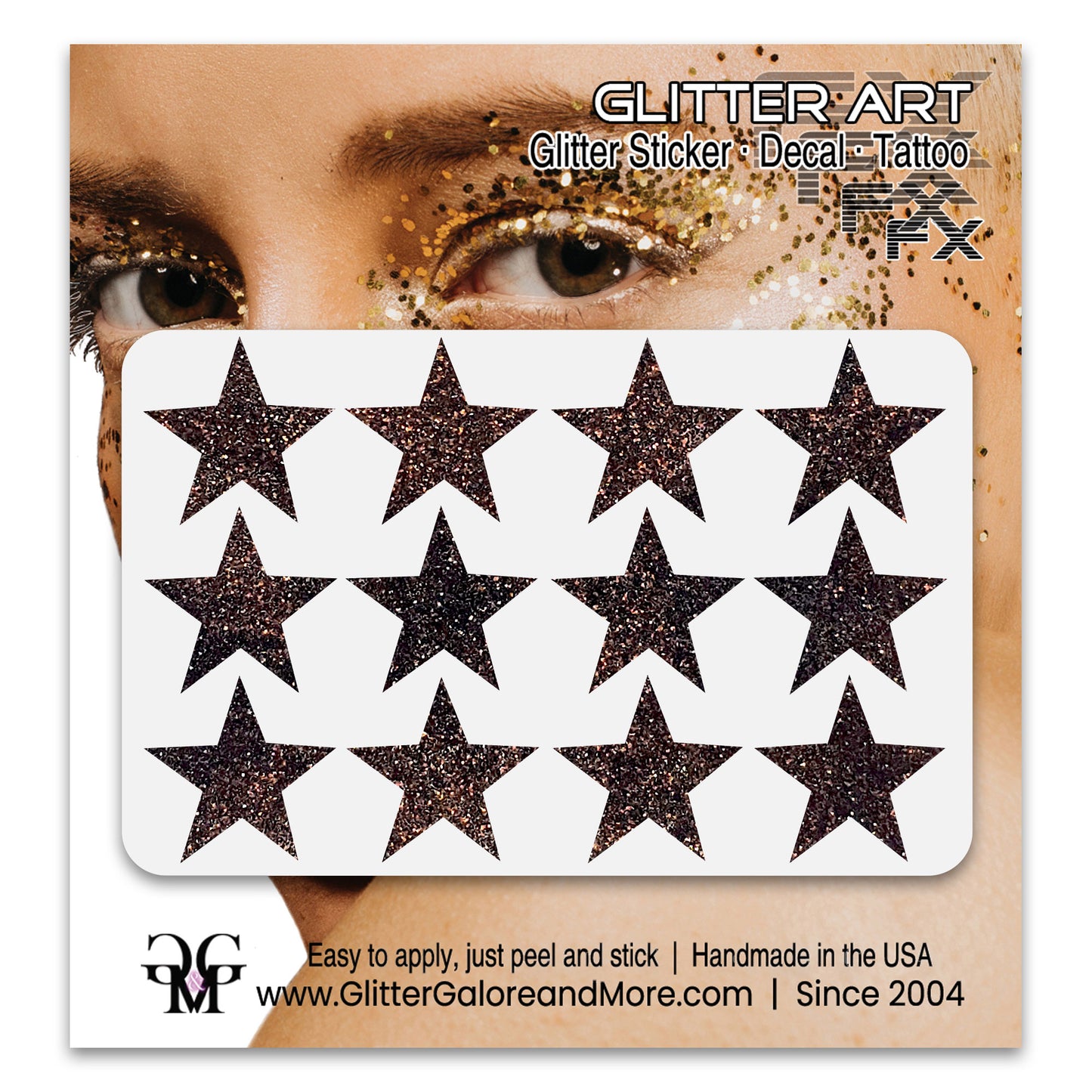 Star Glitter Stickers, .75 inches, 12 Stickers - Available in Brilliant Glitter Colors