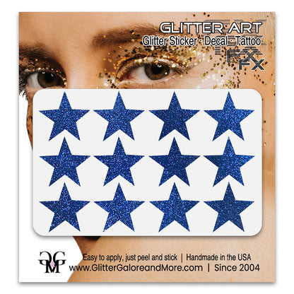 Star Glitter Stickers, .75 inches, 12 Stickers - Available in Brilliant Glitter Colors