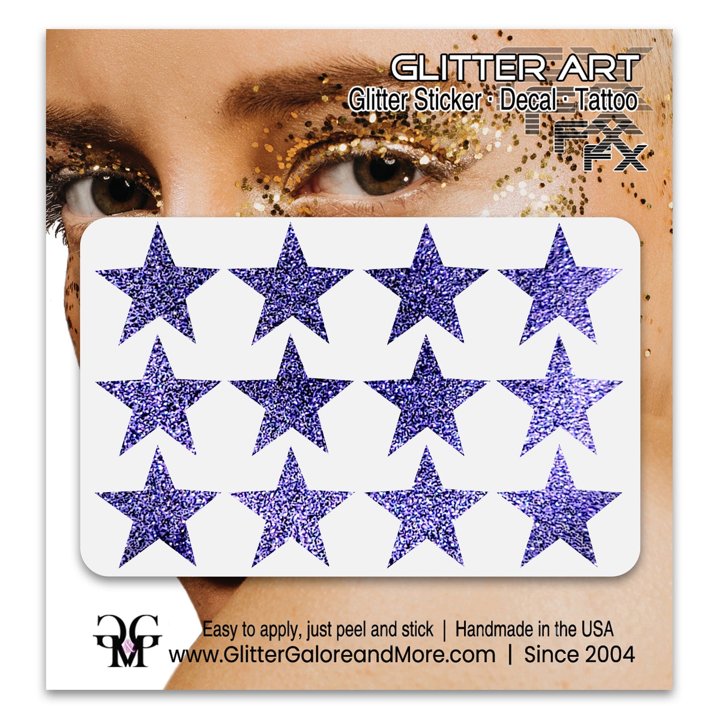 Star Glitter Stickers, .75 inches, 12 Stickers - Available in Brilliant Glitter Colors