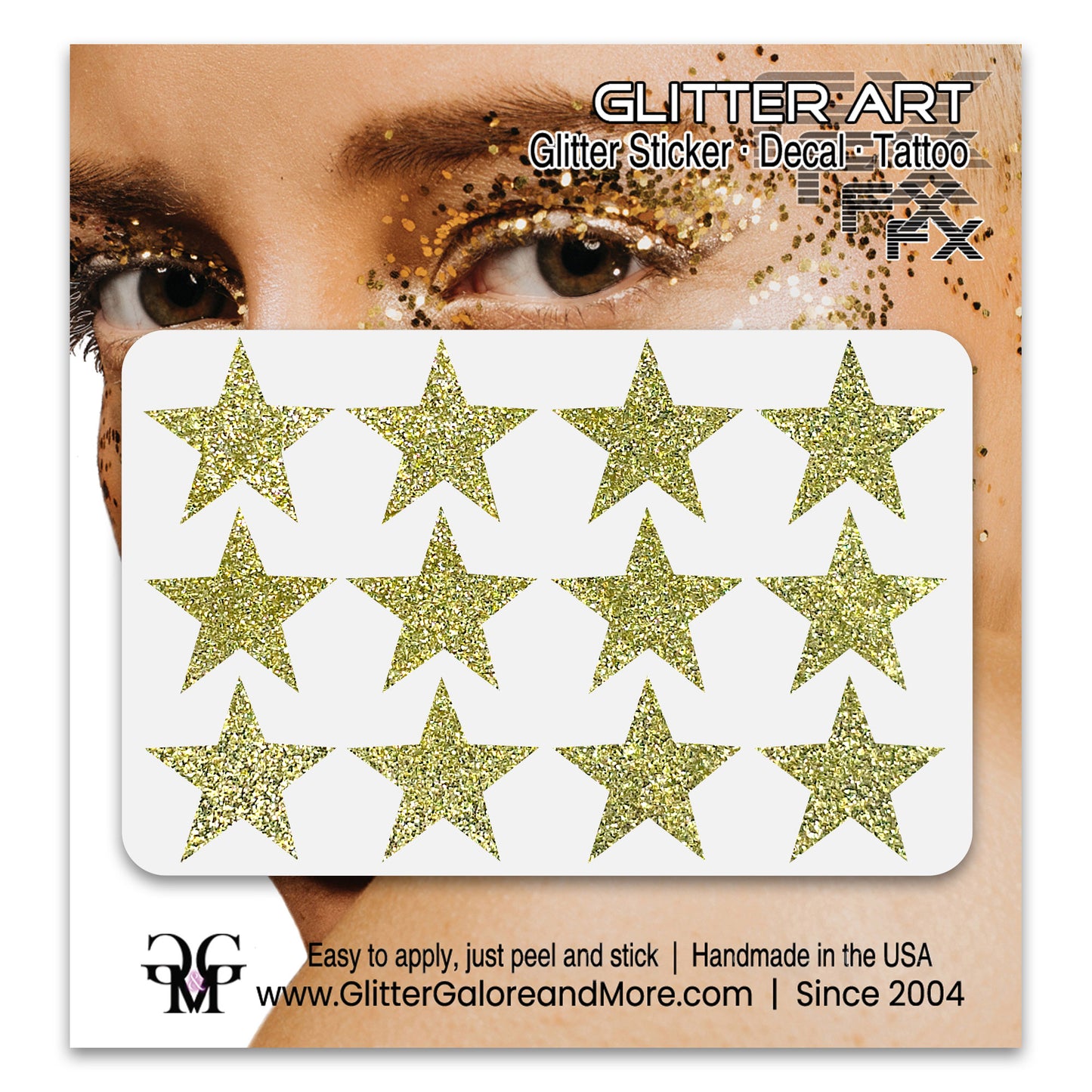Star Glitter Stickers, .75 inches, 12 Stickers - Available in Brilliant Glitter Colors