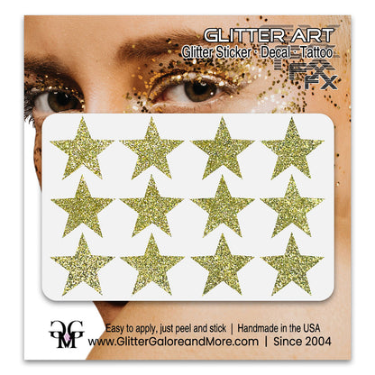 Star Glitter Stickers, .75 inches, 12 Stickers - Available in Brilliant Glitter Colors