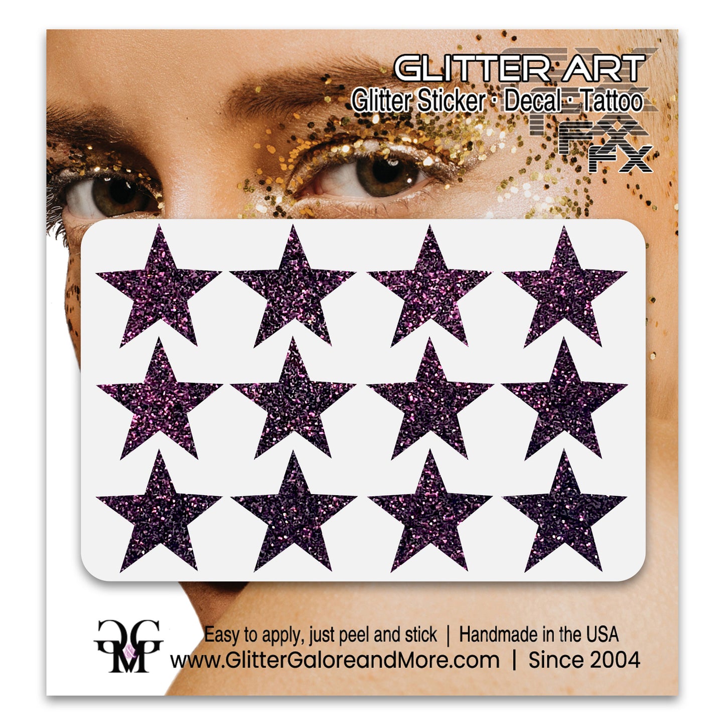 Star Glitter Stickers, .75 inches, 12 Stickers - Available in Brilliant Glitter Colors