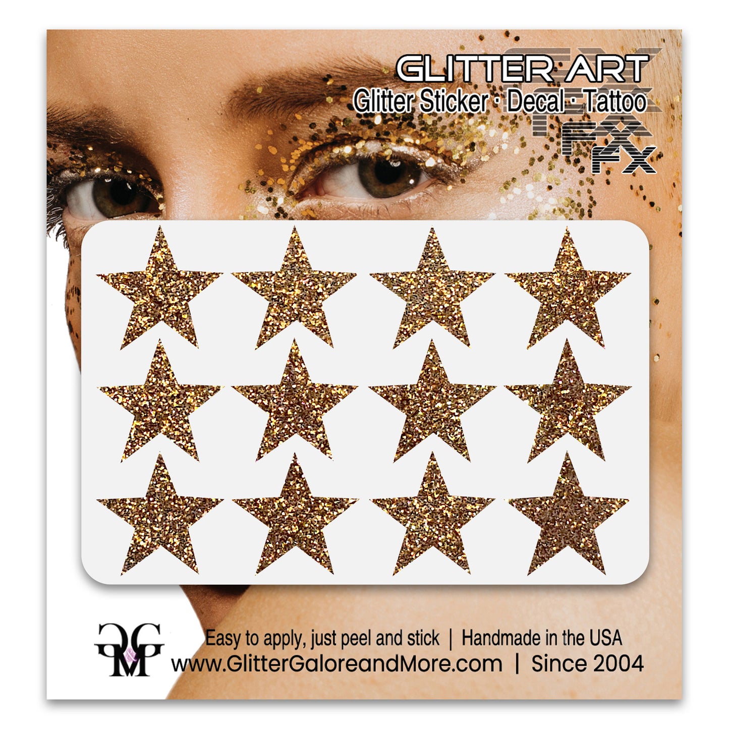 Star Glitter Stickers, .75 inches, 12 Stickers - Available in Brilliant Glitter Colors