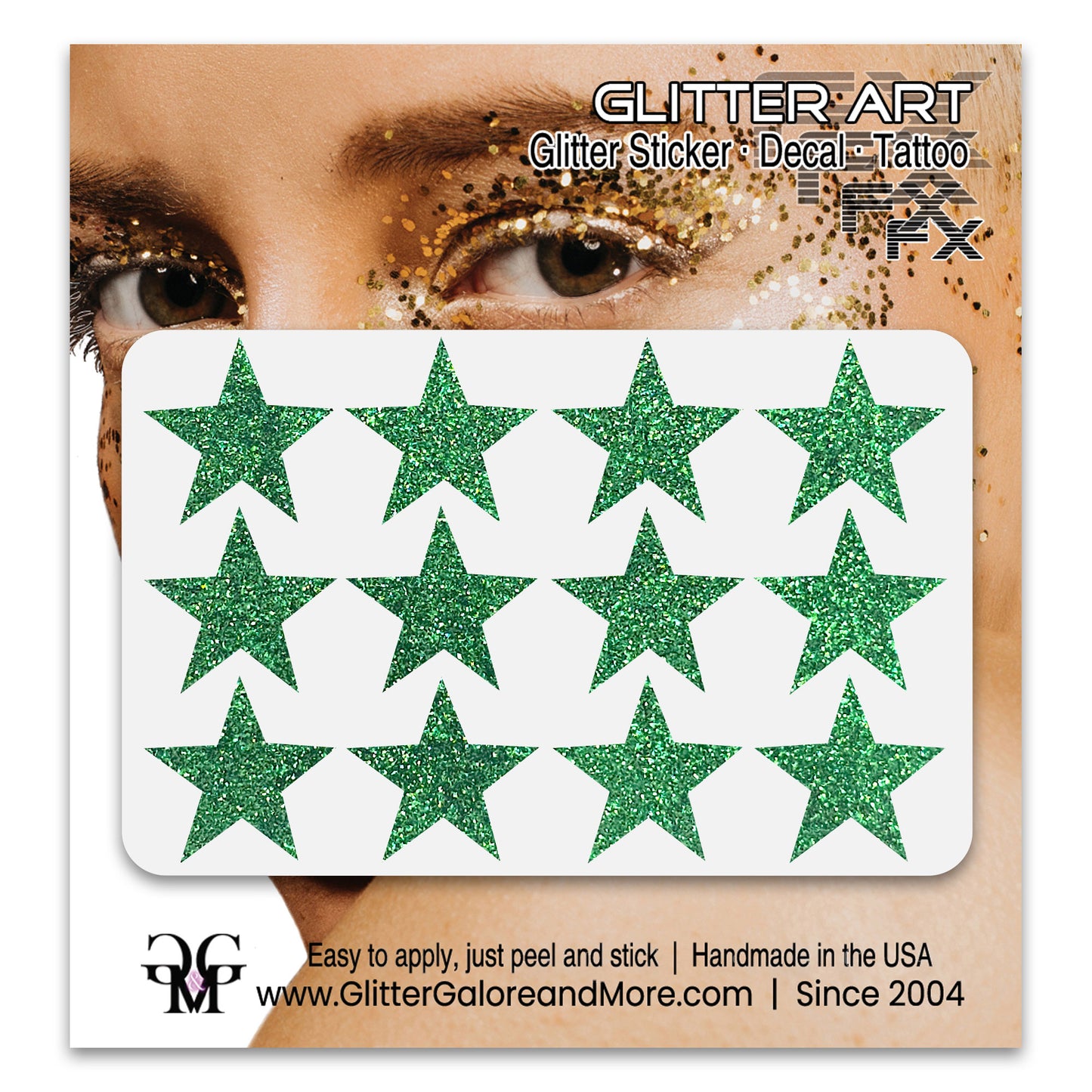 Star Glitter Stickers, .75 inches, 12 Stickers - Available in Brilliant Glitter Colors