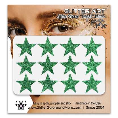 Star Glitter Stickers, .75 inches, 12 Stickers - Available in Brilliant Glitter Colors