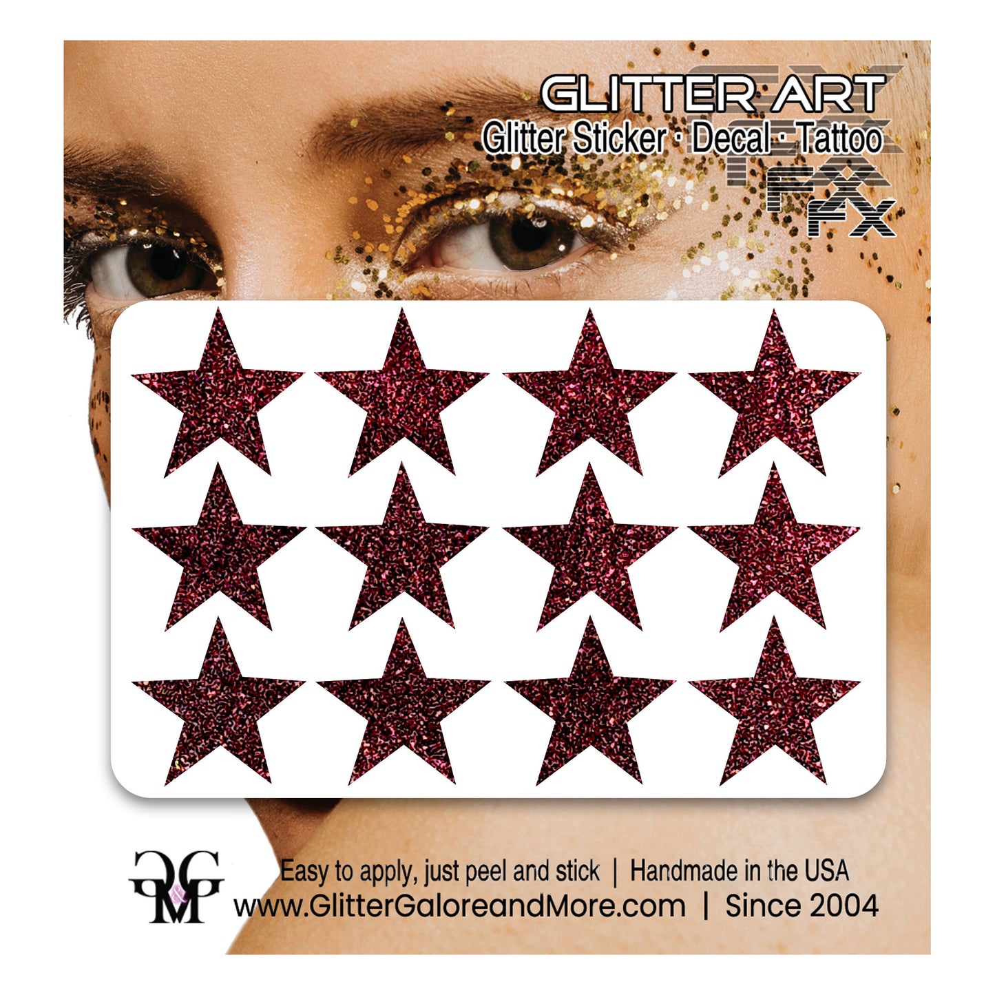 Star Glitter Stickers, .75 inches, 12 Stickers - Available in Brilliant Glitter Colors