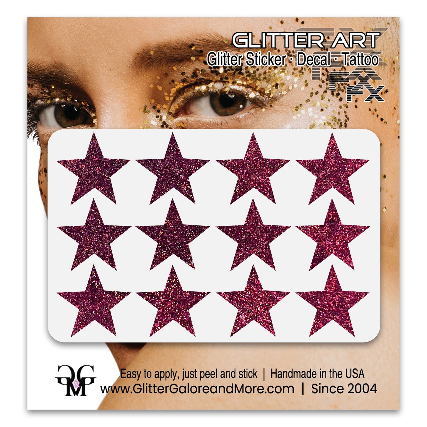Star Glitter Stickers, .75 inches, 12 Stickers - Available in Brilliant Glitter Colors