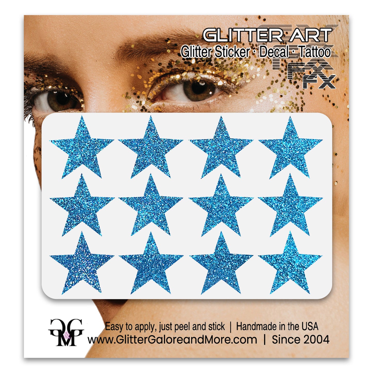 Star Glitter Stickers, .75 inches, 12 Stickers - Available in Brilliant Glitter Colors