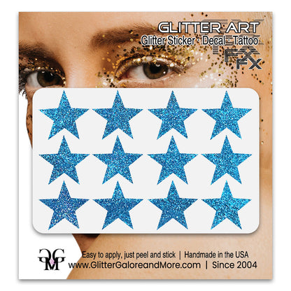 Star Glitter Stickers, .75 inches, 12 Stickers - Available in Brilliant Glitter Colors
