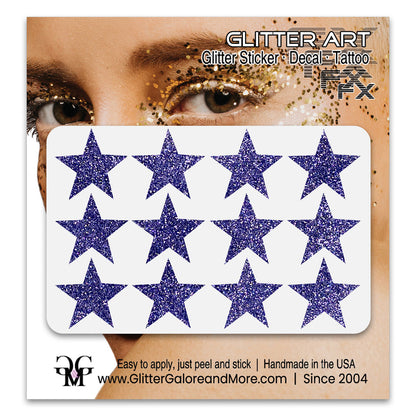 Star Glitter Stickers, .75 inches, 12 Stickers - Available in Brilliant Glitter Colors