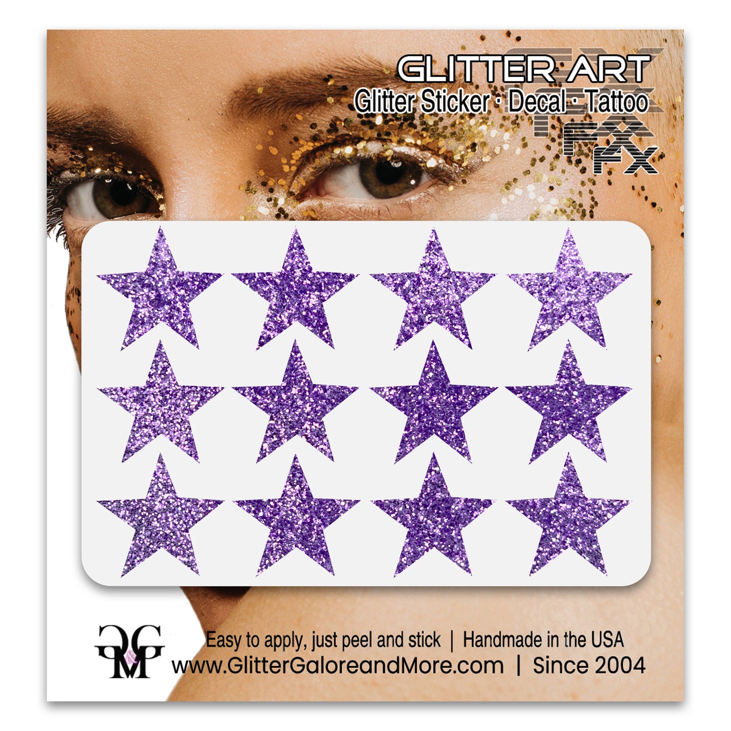Star Glitter Stickers, .75 inches, 12 Stickers - Available in Brilliant Glitter Colors