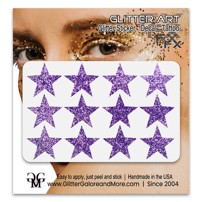Star Glitter Stickers, .75 inches, 12 Stickers - Available in Brilliant Glitter Colors