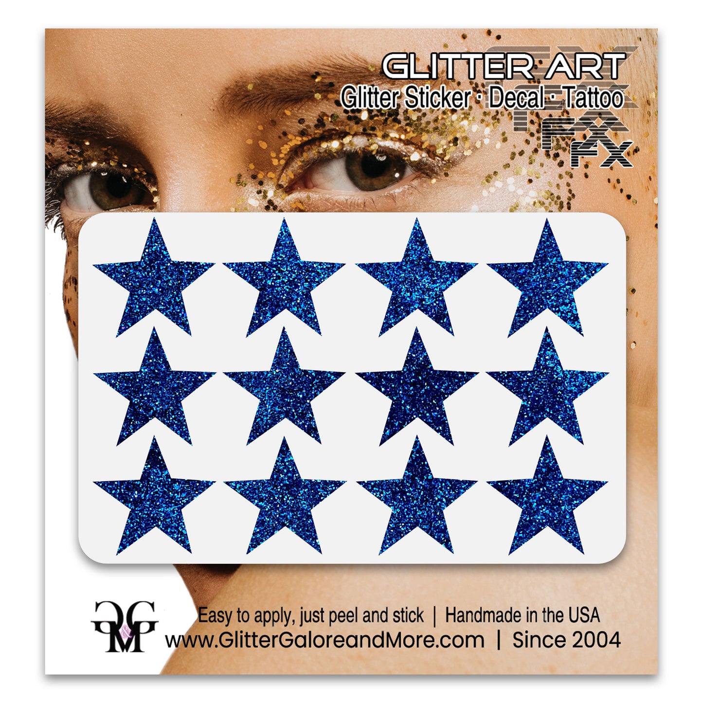 Star Glitter Stickers, .75 inches, 12 Stickers - Available in Brilliant Glitter Colors