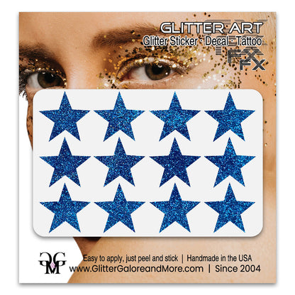 Star Glitter Stickers, .75 inches, 12 Stickers - Available in Brilliant Glitter Colors
