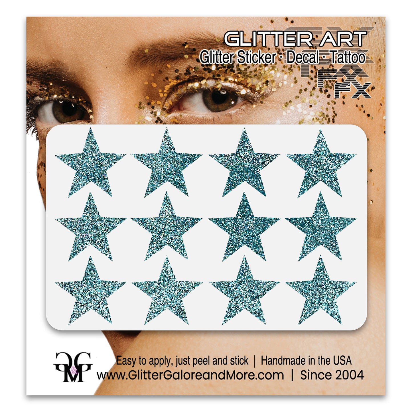 Star Glitter Stickers, .75 inches, 12 Stickers - Available in Brilliant Glitter Colors