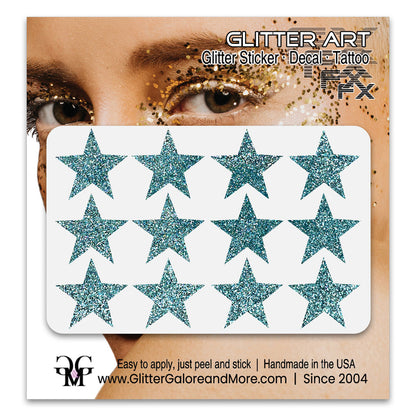 Star Glitter Stickers, .75 inches, 12 Stickers - Available in Brilliant Glitter Colors