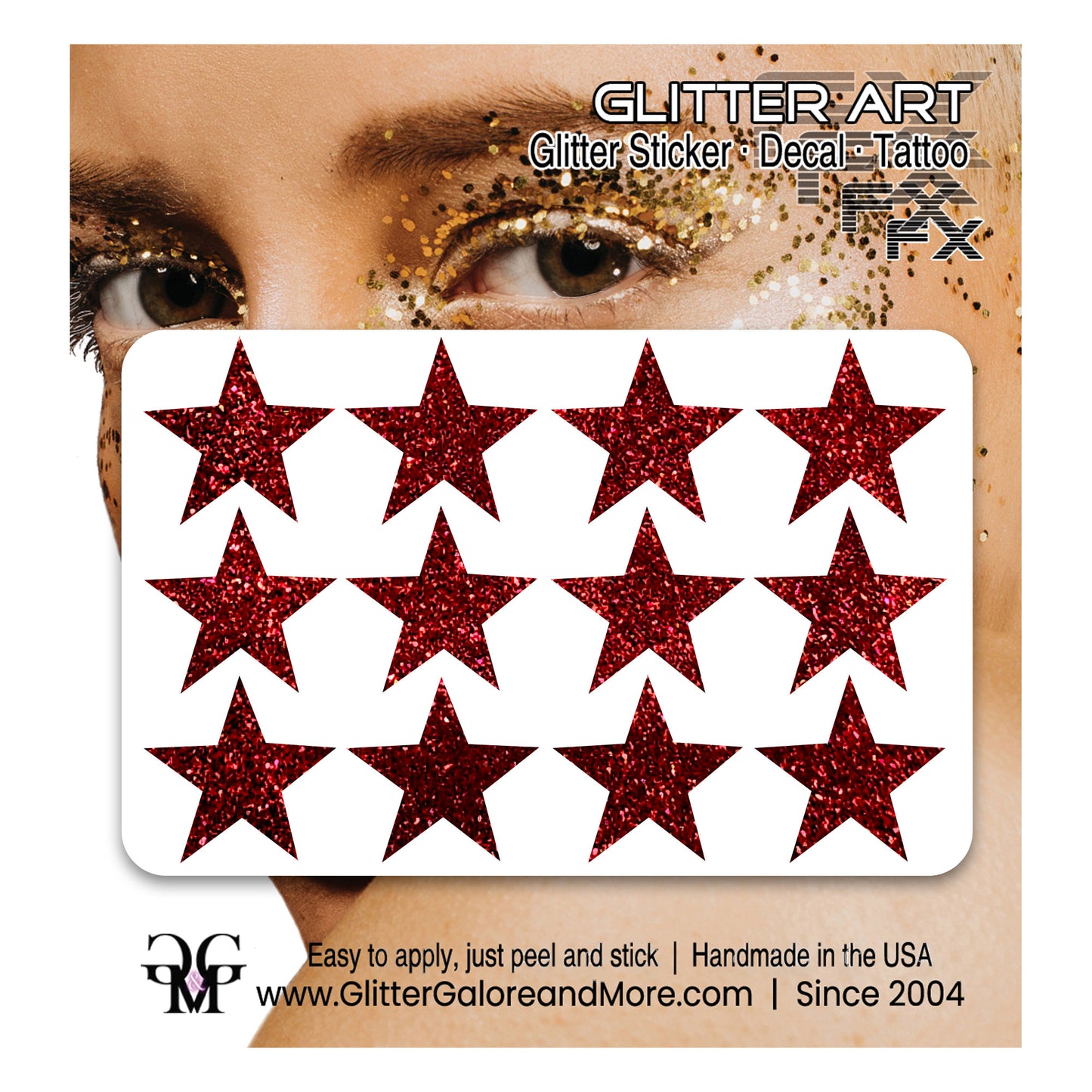 Star Glitter Stickers, .75 inches, 12 Stickers - Available in Brilliant Glitter Colors