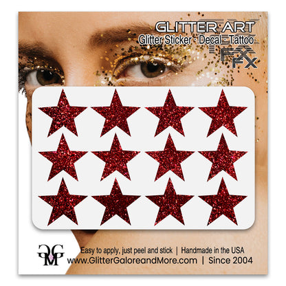 Star Glitter Stickers, .75 inches, 12 Stickers - Available in Brilliant Glitter Colors