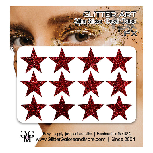 Star Glitter Stickers, .75 inches, 12 Stickers - Available in Brilliant Glitter Colors