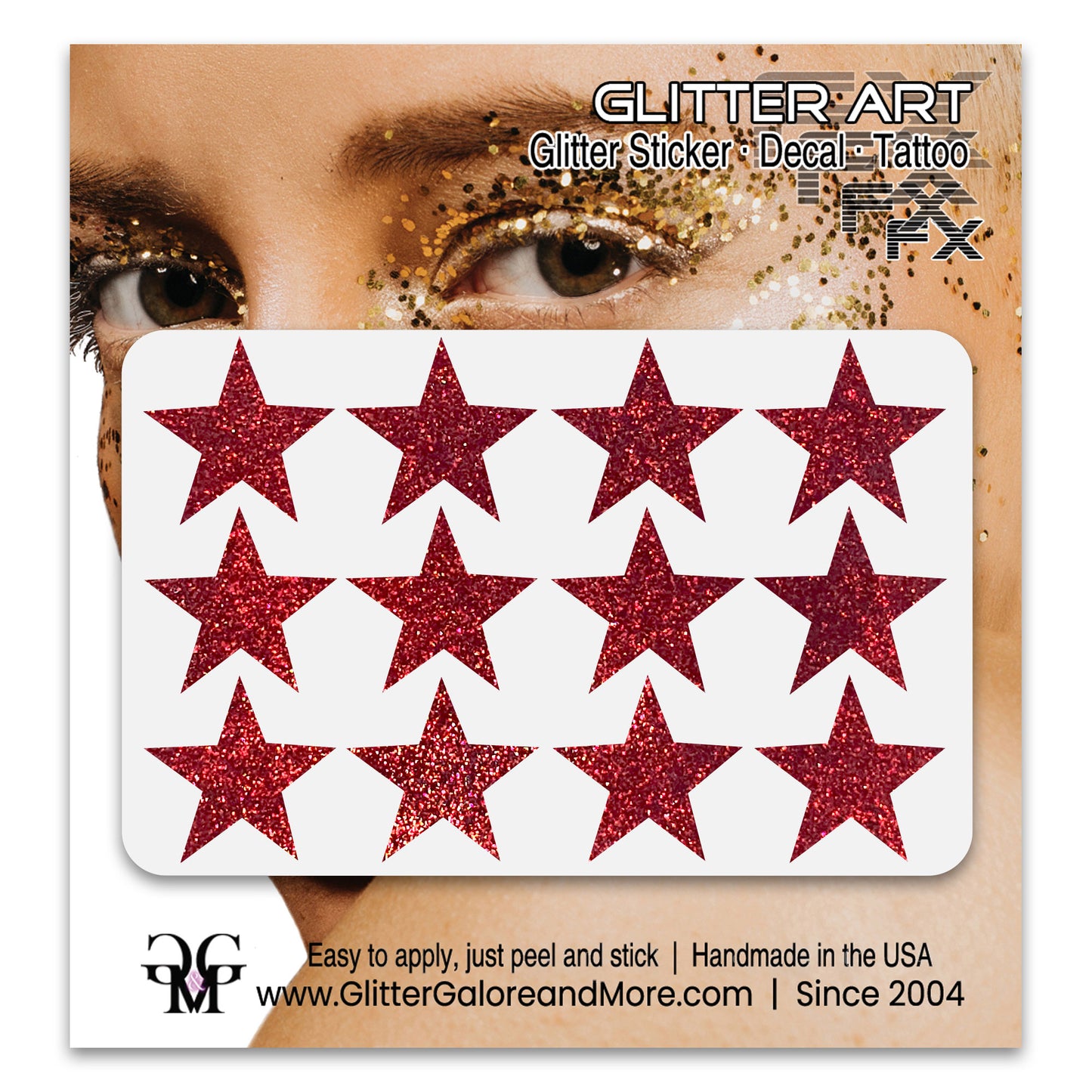 Star Glitter Stickers, .75 inches, 12 Stickers - Available in Brilliant Glitter Colors