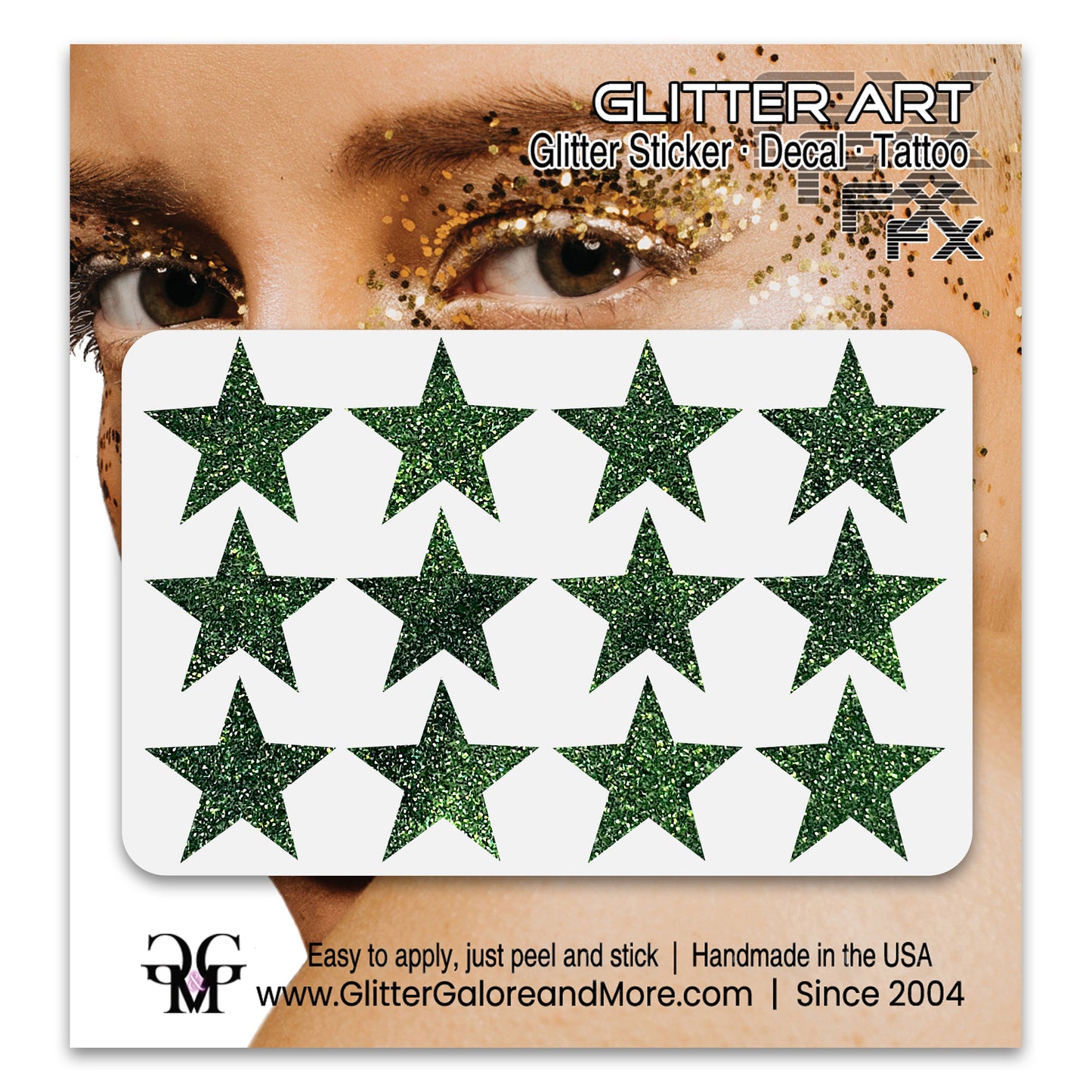 Star Glitter Stickers, .75 inches, 12 Stickers - Available in Brilliant Glitter Colors