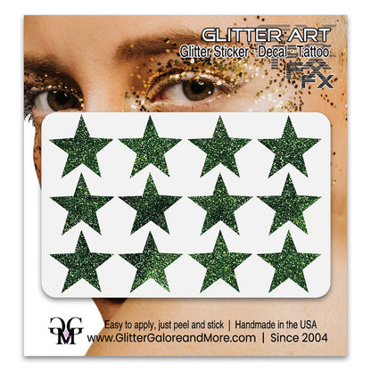 Star Glitter Stickers, .75 inches, 12 Stickers - Available in Brilliant Glitter Colors