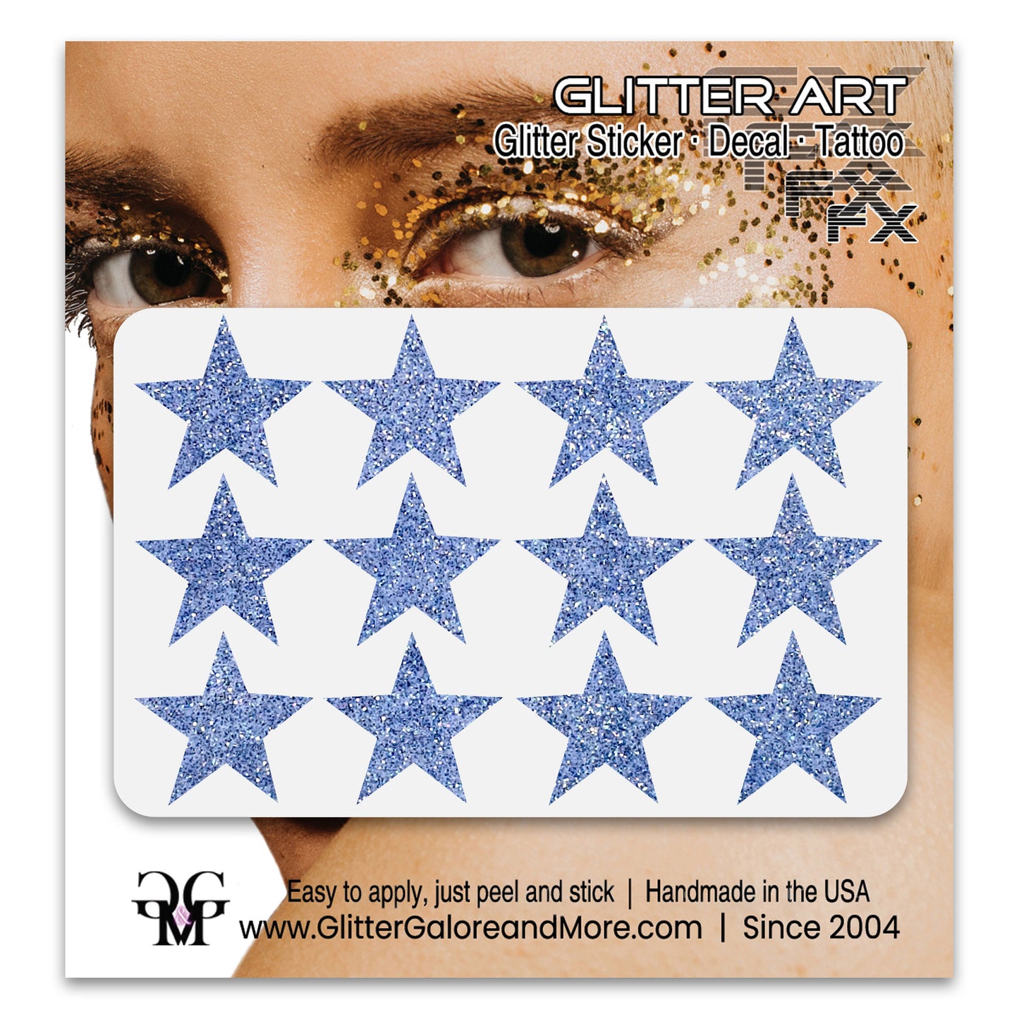 Star Glitter Stickers, .75 inches, 12 Stickers - Available in Brilliant Glitter Colors