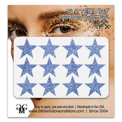 Star Glitter Stickers, .75 inches, 12 Stickers - Available in Brilliant Glitter Colors