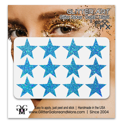 Star Glitter Stickers, .75 inches, 12 Stickers - Available in Brilliant Glitter Colors